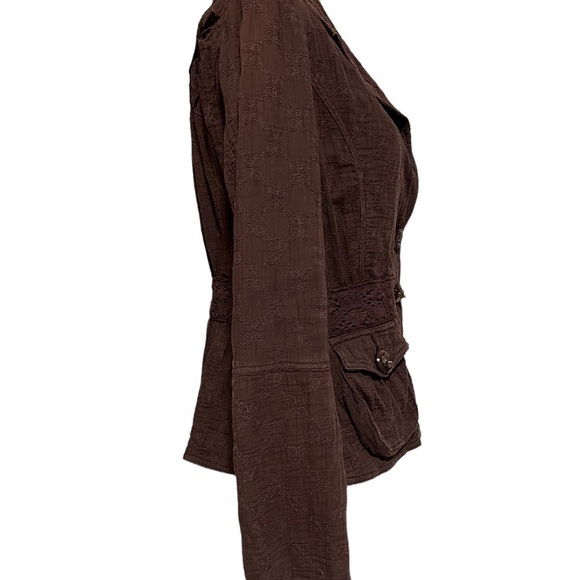 LOVE POLLY WOMENS CHOCOLATE BROWN JACKET WITH FLORAL EMBROIDERY SIZE MEDIUM - Picture 6 of 11